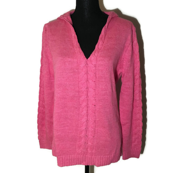 Tommy Bahama Sweaters - Tommy Bahama Pink Hooded Cable Knit Sweater Loose